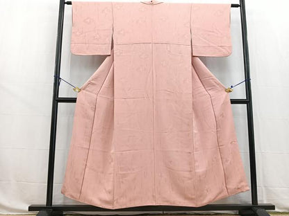 平和屋着物■上質な色無地　草花地紋　珊瑚色　正絹　逸品　BAAW8474yc