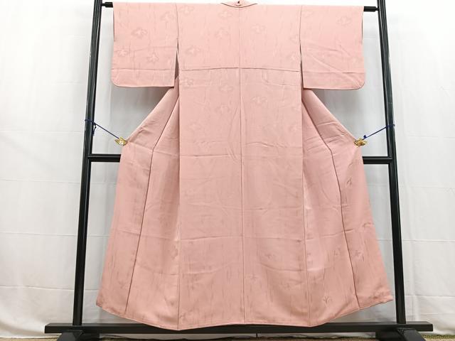 平和屋着物■上質な色無地　草花地紋　珊瑚色　正絹　逸品　BAAW8474yc