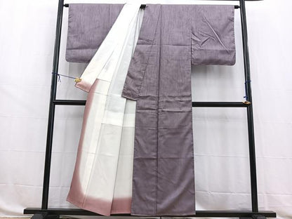 平和屋着物■上質な色無地　杢目地紋　葡萄鼠色　正絹　逸品　BAAW8480yc