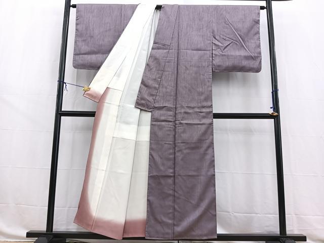 平和屋着物■上質な色無地　杢目地紋　葡萄鼠色　正絹　逸品　BAAW8480yc