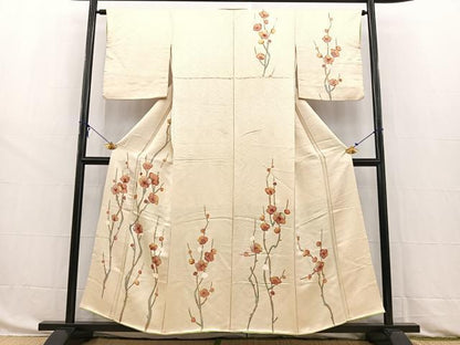 平和屋着物■訪問着　手描き　紅白梅　金通し地　正絹　逸品　BAAW8490yc