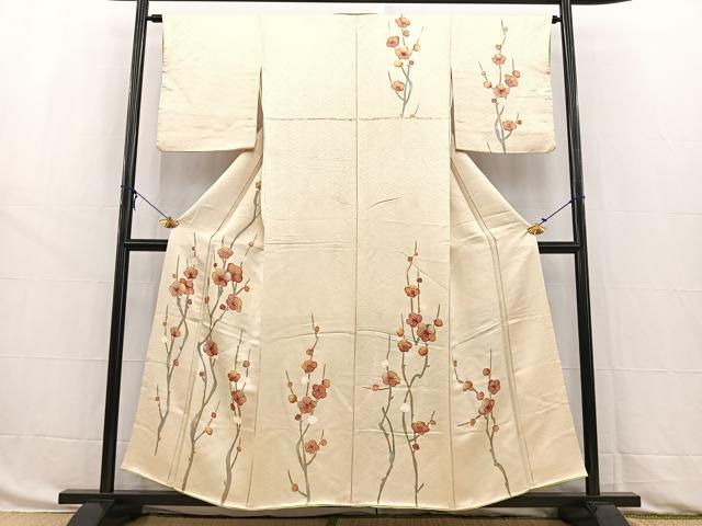 平和屋着物■訪問着　手描き　紅白梅　金通し地　正絹　逸品　BAAW8490yc