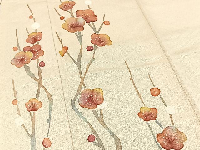 平和屋着物■訪問着　手描き　紅白梅　金通し地　正絹　逸品　BAAW8490yc