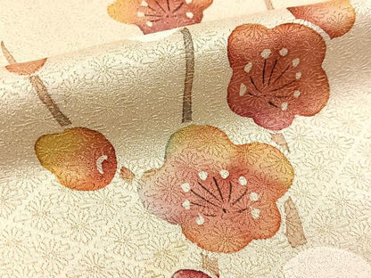 平和屋着物■訪問着　手描き　紅白梅　金通し地　正絹　逸品　BAAW8490yc