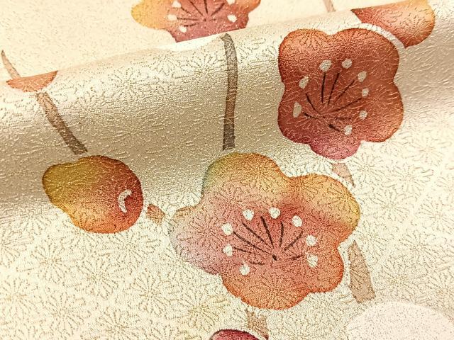 平和屋着物■訪問着　手描き　紅白梅　金通し地　正絹　逸品　BAAW8490yc
