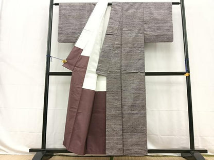 平和屋着物■上質な紬　横段文　正絹　逸品　BAAW8494yc