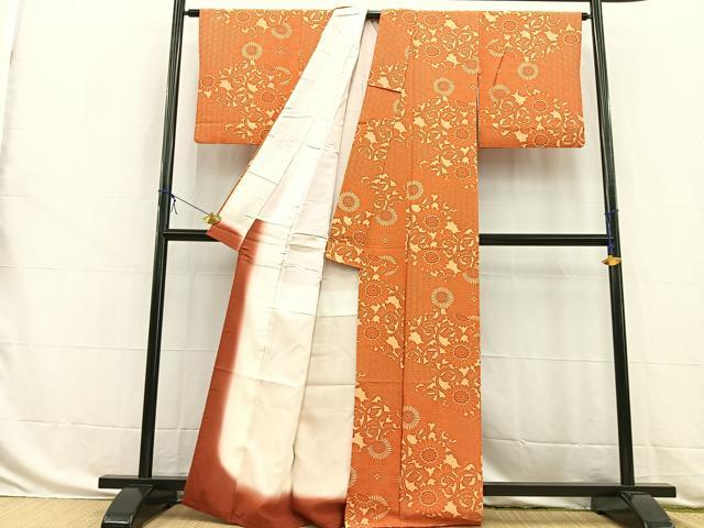 平和屋着物■上質な小紋 型染め 菱重ね更紗花文 正絹 逸品 BAAW8499yc