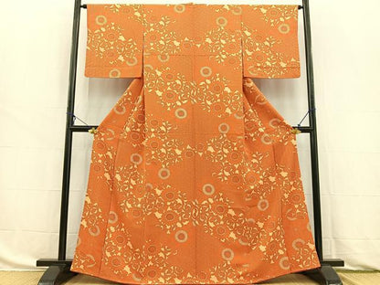 平和屋着物■上質な小紋 型染め 菱重ね更紗花文 正絹 逸品 BAAW8499yc