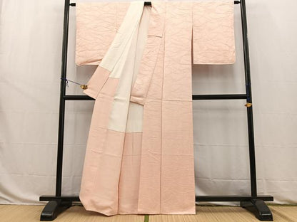 平和屋着物■上質な色無地 草花地紋 薄い一斤染色 正絹 逸品 未使用 BAAW8502yc