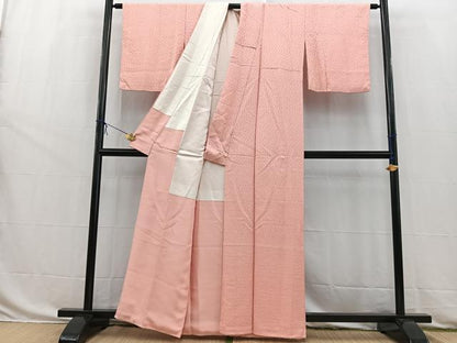 平和屋着物■上質な色無地　ふくれ織　珊瑚色　正絹　逸品　BAAW8503yc