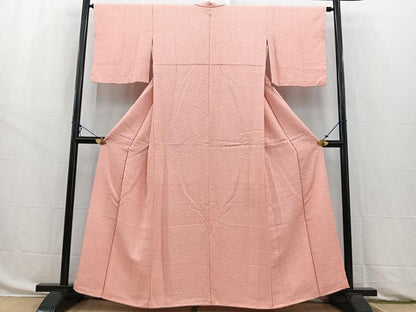 平和屋着物■上質な色無地　ふくれ織　珊瑚色　正絹　逸品　BAAW8503yc