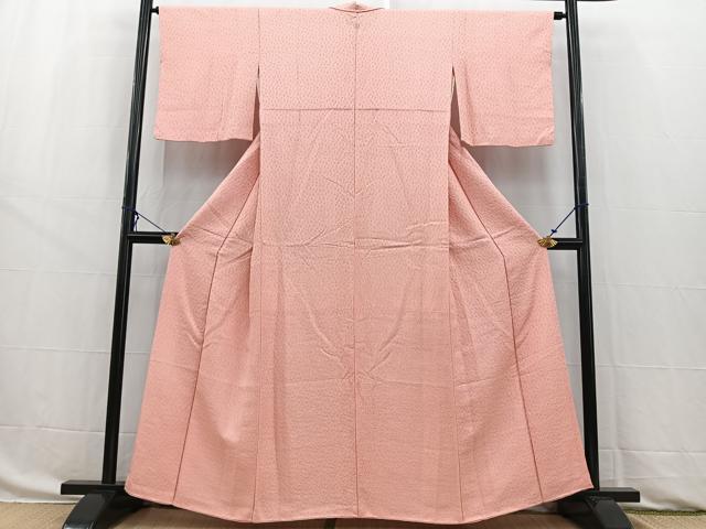 平和屋着物■上質な色無地　ふくれ織　珊瑚色　正絹　逸品　BAAW8503yc