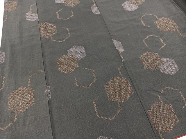 平和屋着物■上質な紬 亀甲麻の葉文様 正絹 逸品 BAAW8508yc