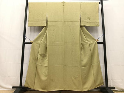 平和屋着物■中国三大刺繍　スワトウ刺繍　汕頭刺繍　総刺繍　無地絵訪問着　菱重ね花文　黄海松茶色　正絹　逸品　BAAW8514yc