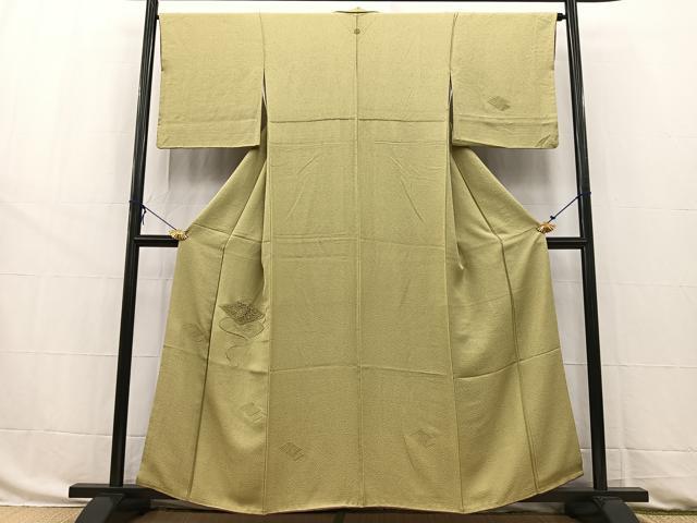 平和屋着物■中国三大刺繍　スワトウ刺繍　汕頭刺繍　総刺繍　無地絵訪問着　菱重ね花文　黄海松茶色　正絹　逸品　BAAW8514yc