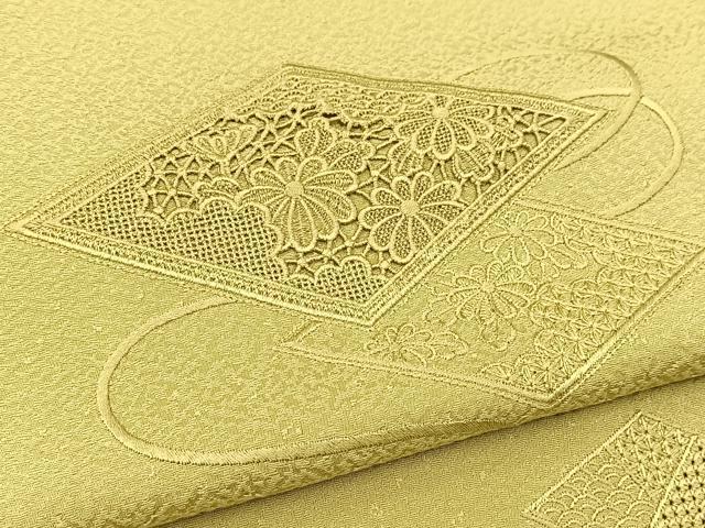 平和屋着物■中国三大刺繍　スワトウ刺繍　汕頭刺繍　総刺繍　無地絵訪問着　菱重ね花文　黄海松茶色　正絹　逸品　BAAW8514yc