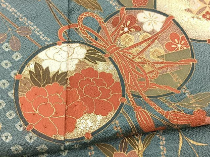 平和屋着物■訪問着　絞り　鼓花文　金彩　正絹　逸品　BAAW8518yc