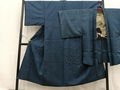 平和屋着物■男性　紬　アンサンブル　格子柄　長羽織　正絹　逸品　BAAW8520yc