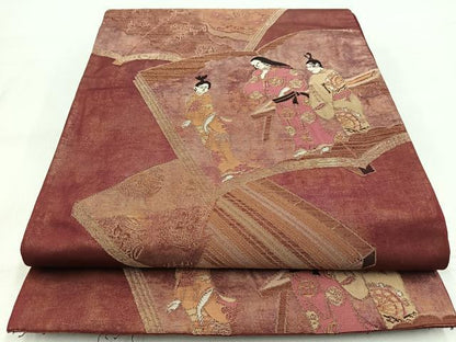 平和屋着物◎六通柄袋帯　冊子人物文　金糸　引箔　正絹　逸品　BAAW8526yc