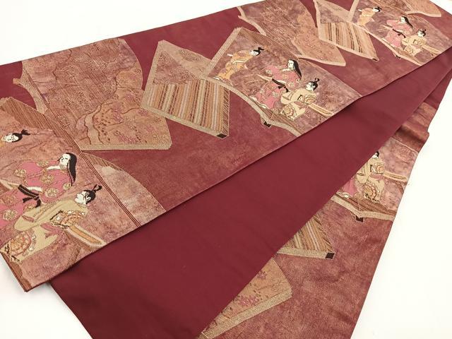 平和屋着物◎六通柄袋帯　冊子人物文　金糸　引箔　正絹　逸品　BAAW8526yc