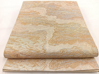 平和屋着物◎六通柄　京袋帯　本袋帯　墨流し文様　金銀糸　正絹　逸品　BAAW8531yc