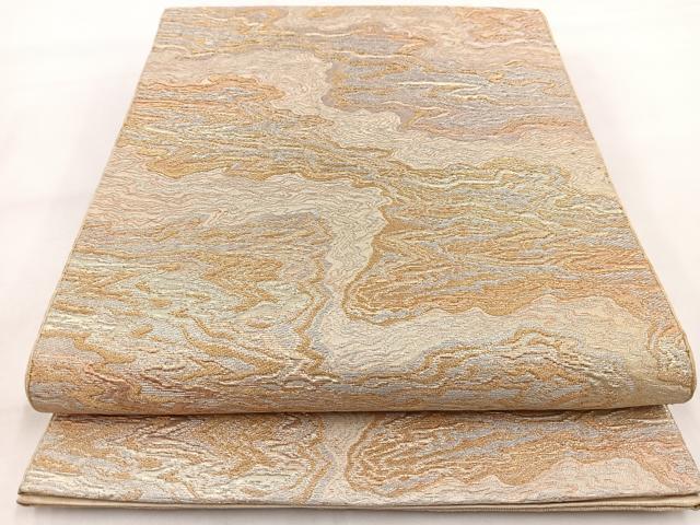 平和屋着物◎六通柄　京袋帯　本袋帯　墨流し文様　金銀糸　正絹　逸品　BAAW8531yc