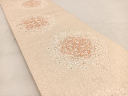 平和屋着物◎六通柄袋帯　唐織　正倉院花文　銀糸　正絹　逸品　BAAW8533yc