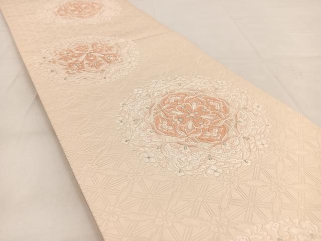 平和屋着物◎六通柄袋帯　唐織　正倉院花文　銀糸　正絹　逸品　BAAW8533yc