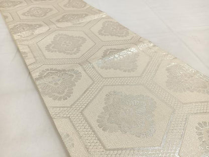 平和屋着物◎六通柄袋帯　亀甲花文　銀糸　正絹　逸品　BAAW8535yc