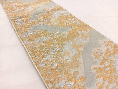平和屋着物◎六通柄袋帯　重ね山松文　金銀糸　正絹　逸品　BAAW8536yc