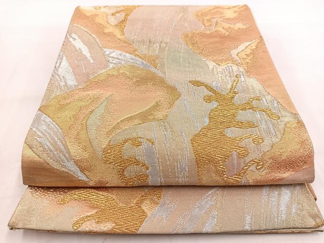 平和屋着物◎六通柄袋帯　流水文　金銀糸　正絹　逸品　BAAW8537yc
