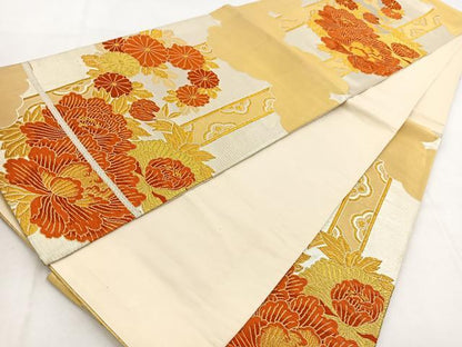 平和屋着物◎六通柄袋帯　唐織　やまとオリジナル　雲重ね花丸文　金銀糸　正絹　逸品　BAAW8538yc