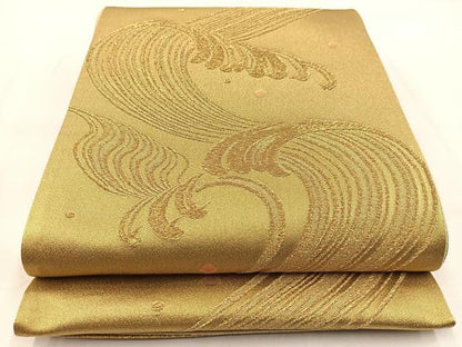 平和屋着物◎六通柄袋帯　立波文　金糸　正絹　逸品　BAAW8542yc