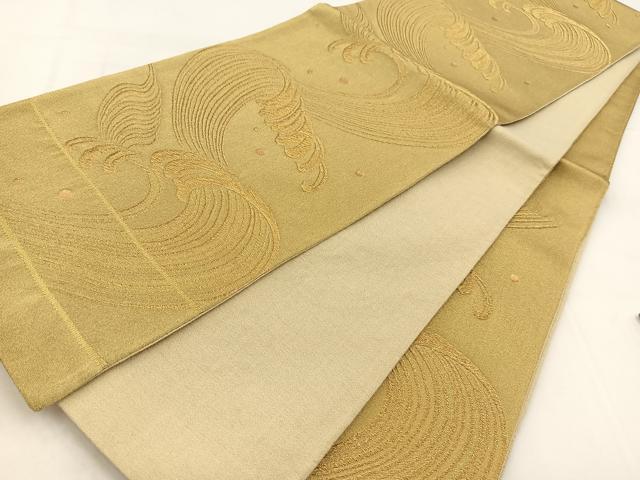 平和屋着物◎六通柄袋帯　立波文　金糸　正絹　逸品　BAAW8542yc