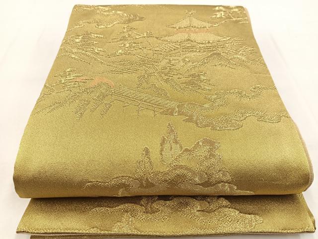 平和屋着物◎六通柄袋帯　風景文　金糸　正絹　逸品　BAAW8544yc
