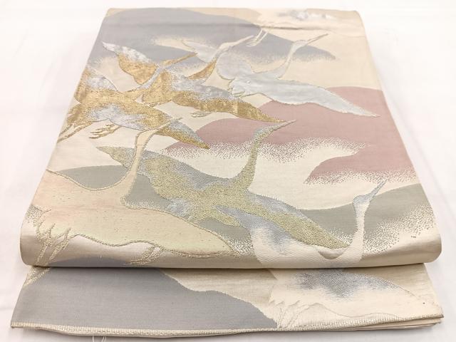 平和屋着物◎六通柄袋帯　唐織　飛鶴文　金銀糸　正絹　逸品　BAAW8545yc