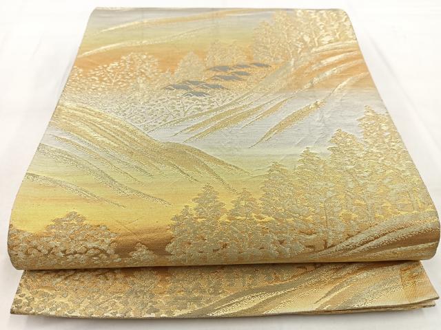 平和屋着物◎六通柄　本袋帯　風景樹林文　金銀糸　引箔　正絹　逸品　BAAW8546yc