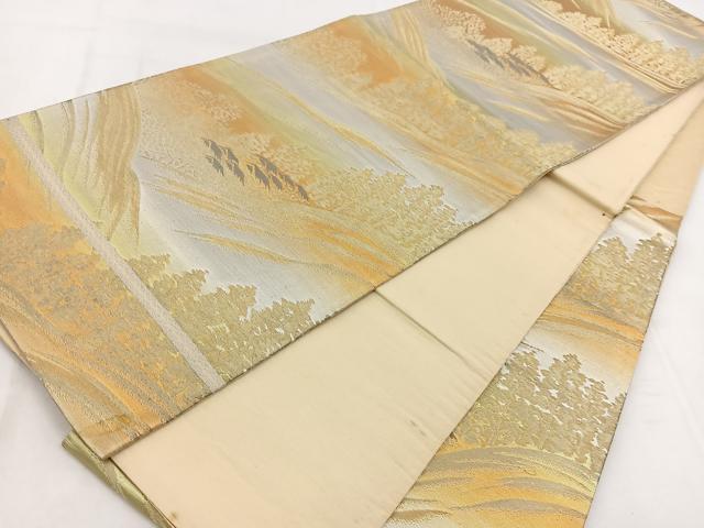 平和屋着物◎六通柄　本袋帯　風景樹林文　金銀糸　引箔　正絹　逸品　BAAW8546yc