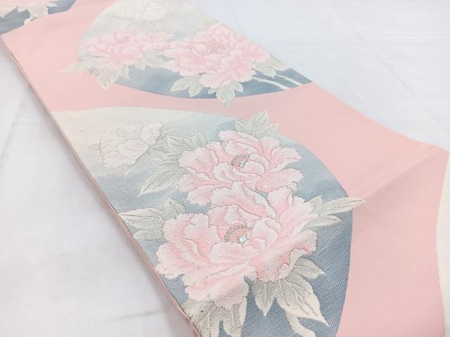 平和屋着物◎六通柄袋帯　唐織　牡丹　銀糸　正絹　逸品　BAAW8547yc