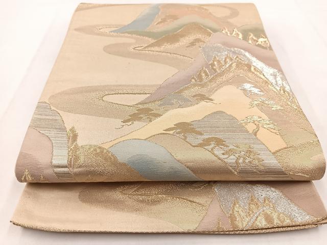平和屋着物◎六通柄袋帯　重ね山道長文　金銀糸　引箔　正絹　逸品　BAAW8548yc