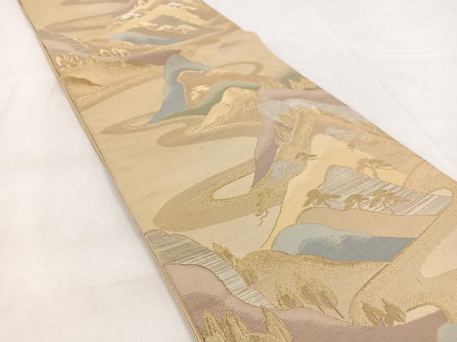 平和屋着物◎六通柄袋帯　重ね山道長文　金銀糸　引箔　正絹　逸品　BAAW8548yc