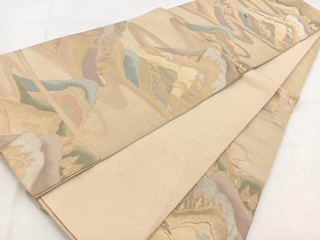 平和屋着物◎六通柄袋帯　重ね山道長文　金銀糸　引箔　正絹　逸品　BAAW8548yc