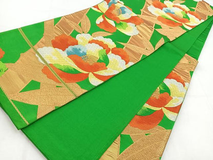 平和屋着物◎六通柄袋帯　唐織　牡丹笹竹文　金糸　正絹　逸品　未使用　BAAW8550yc