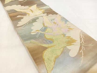 平和屋着物◎六通柄袋帯　飛鶴松文　金銀糸　引箔　正絹　逸品　BAAW8551yc