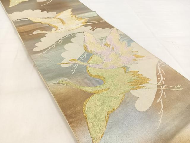 平和屋着物◎六通柄袋帯　飛鶴松文　金銀糸　引箔　正絹　逸品　BAAW8551yc