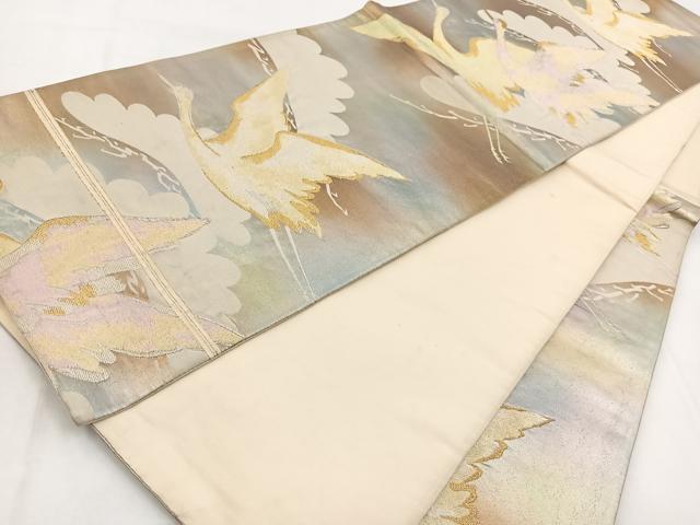 平和屋着物◎六通柄袋帯　飛鶴松文　金銀糸　引箔　正絹　逸品　BAAW8551yc