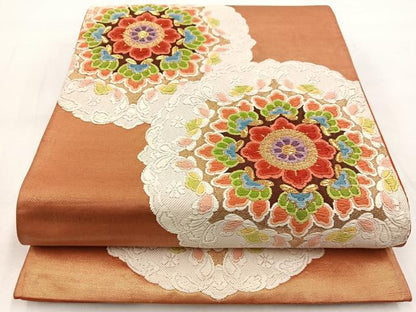 平和屋着物◎六通柄袋帯　唐織　正倉院花文　金糸　正絹　逸品　BAAW8553yc