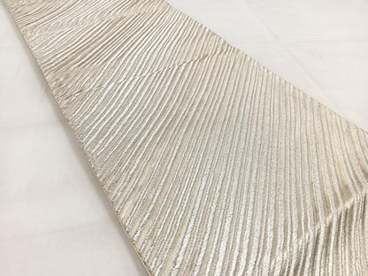 平和屋着物◎六通柄袋帯　斜線文　銀糸　正絹　逸品　BAAW8554yc