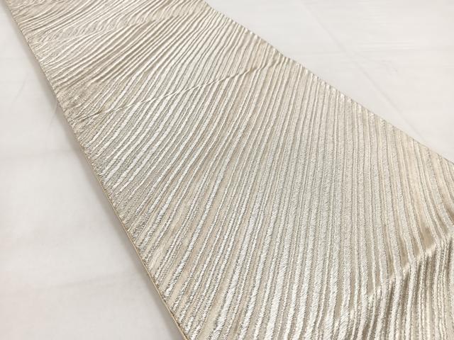 平和屋着物◎六通柄袋帯　斜線文　銀糸　正絹　逸品　BAAW8554yc
