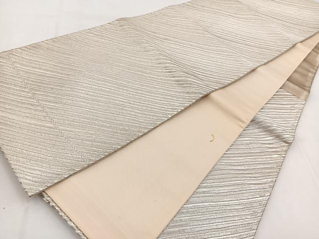 平和屋着物◎六通柄袋帯　斜線文　銀糸　正絹　逸品　BAAW8554yc